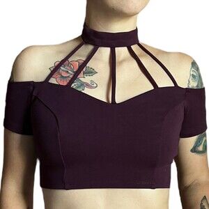 Charlotte Russe Harness Choker Crop Top Strappy Halter Shirt Medium M Purple